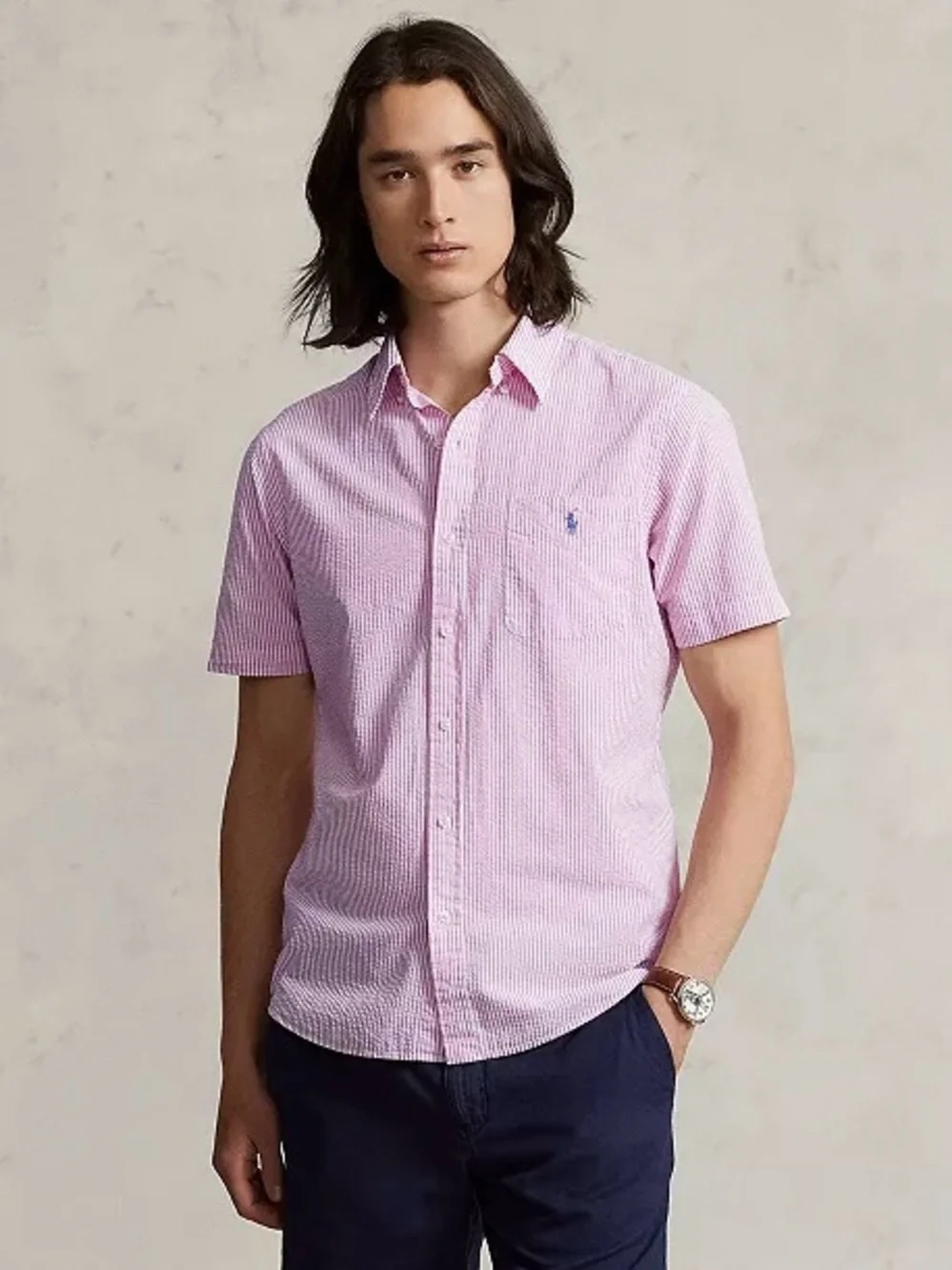Polo Ralph Lauren Pink Seersucker Button Up Shirt Mens Large
